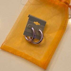 Medium Light Purple Metallic Hoop Earrings